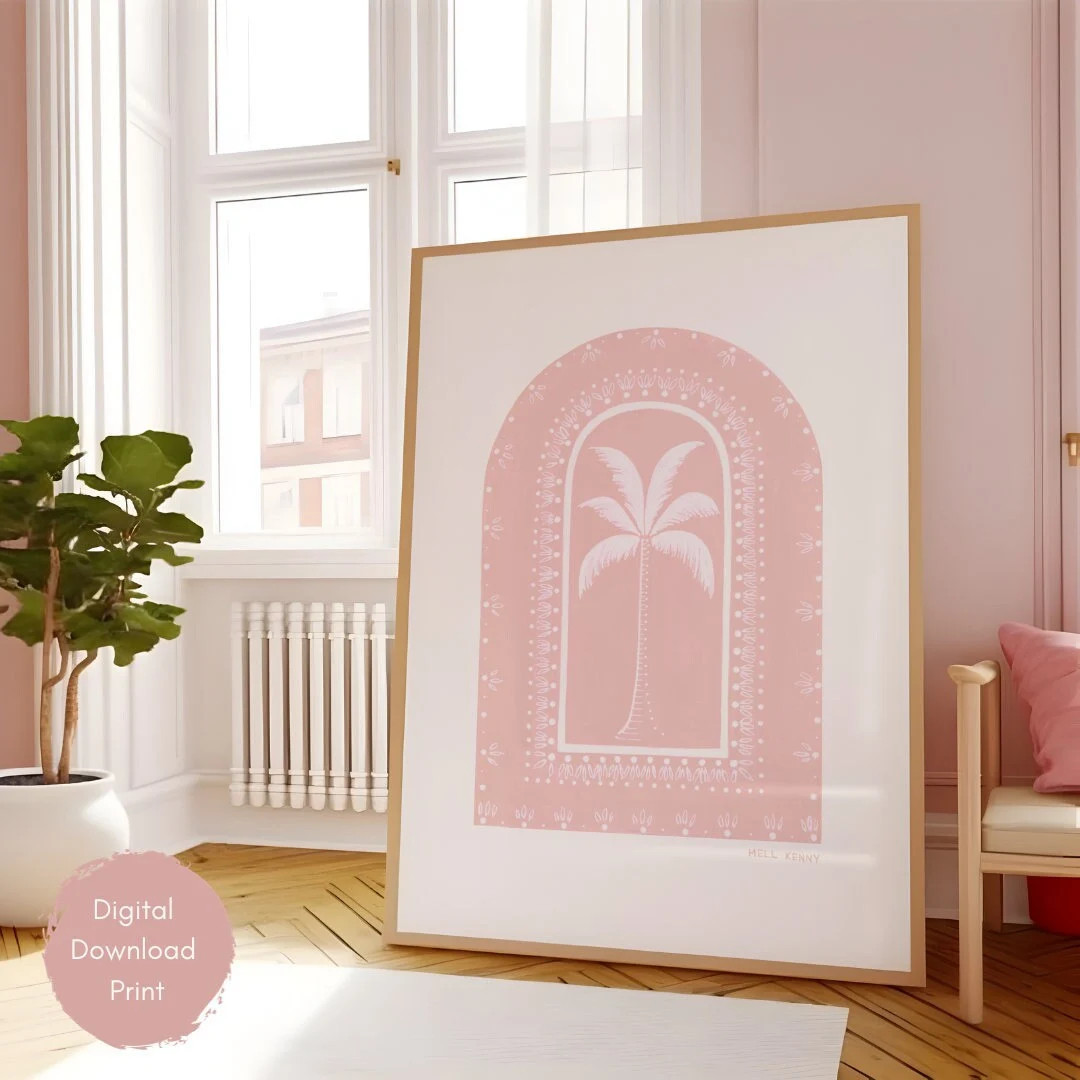 Boho Girls Bedroom Print Pink Preppy Dorm Room Art Nursery Digital Printable Coastal Cowgirl Wall... | Etsy (US)