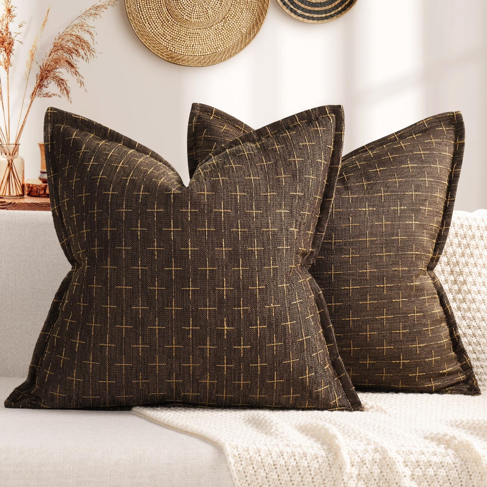 ZWJD Pillow Covers 22x22 Set of 2 Soft Polyester Textured Pillow Covers with Stylish Flange Edge ... | Amazon (US)