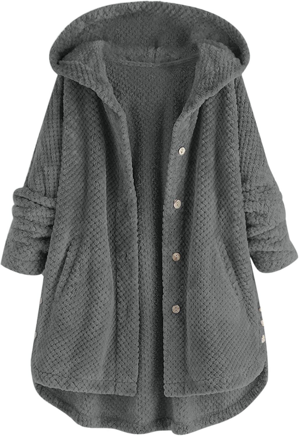 Hooded Cardigan Fleece Faux Fur Coats for Women Long Sleeve Teddy Bear Jacket Button Fluffy Pullo... | Amazon (US)