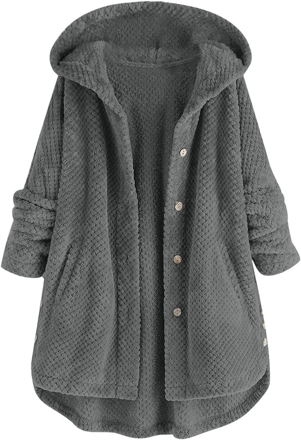 Hooded Cardigan Fleece Faux Fur Coats for Women Long Sleeve Teddy Bear Jacket Button Fluffy Pullo... | Amazon (US)