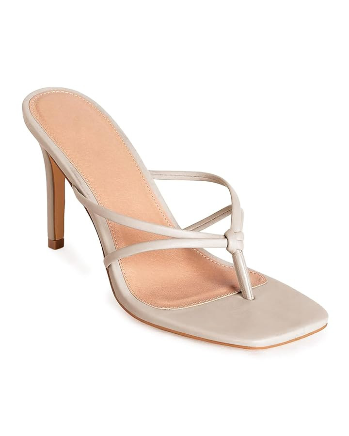 Coutgo Womens Strappy Heeded Sandals Square Toe Flip Flops Fashion Stiletto Thong Slip On Sandals | Amazon (US)