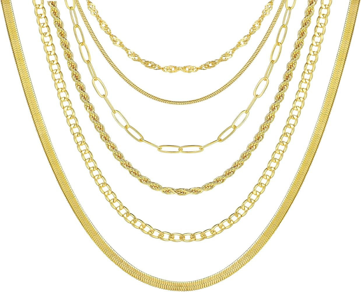 FAXHION 6PCS Gold Layered Chain Necklaces for Women,18k Gold Dainty CZ Choker Necklace Trendy, Ad... | Amazon (US)