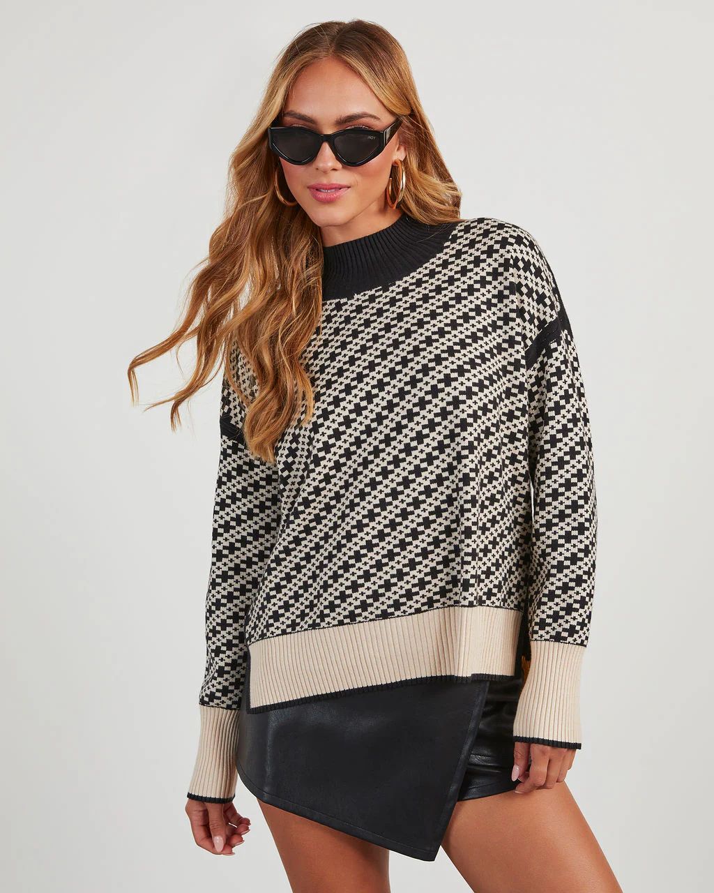 Alma Cross Jacquard Mock Neck Sweater | VICI Collection