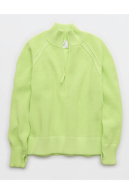 OFFLINE By Aerie Cool Down Quarter Zip Waffle Sweater Women's Sharp Green XXS | American Eagle Outfitters (US & CA)