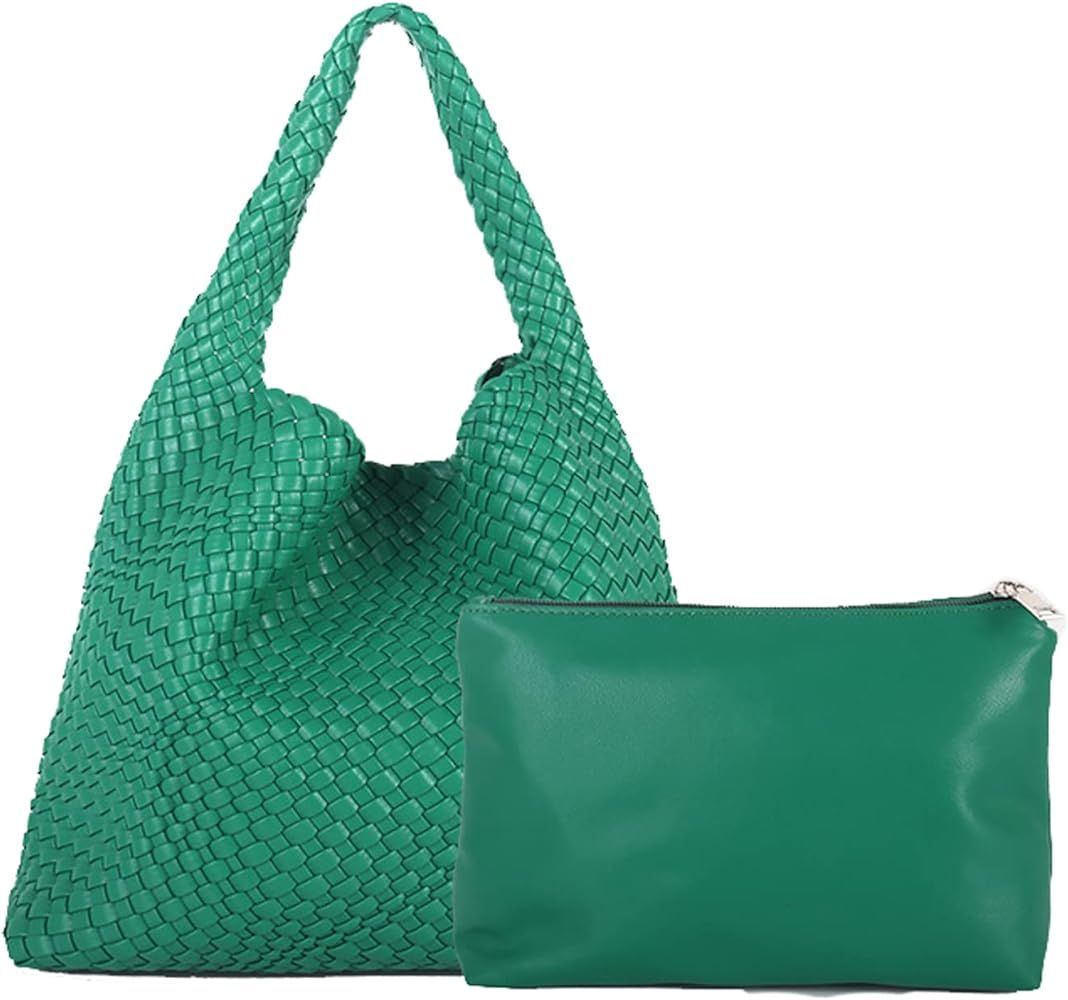 Women Vegan Leather Hand-Woven Tote Handbag Fashion Shoulder Top-handle Bag All-Match Underarm Bag w | Amazon (US)