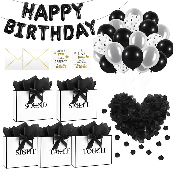 Epoesch 5 Senses Gift Bags for Him with Labels, Tissue Paper & Bow Ribbon | Happy Birthday Decora... | Amazon (US)