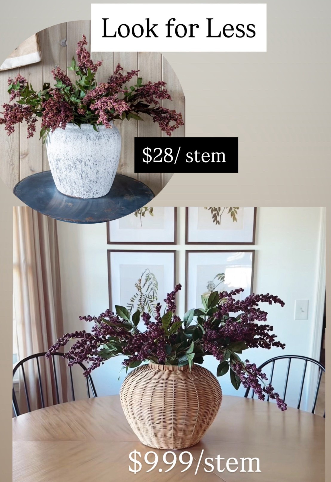 LOOK FOR LESS: Berry stems 

$9.99 per stem vs. $28.00 per stem 

#LTKSeasonal #LTKSaleAlert #LTKFindsUnder50