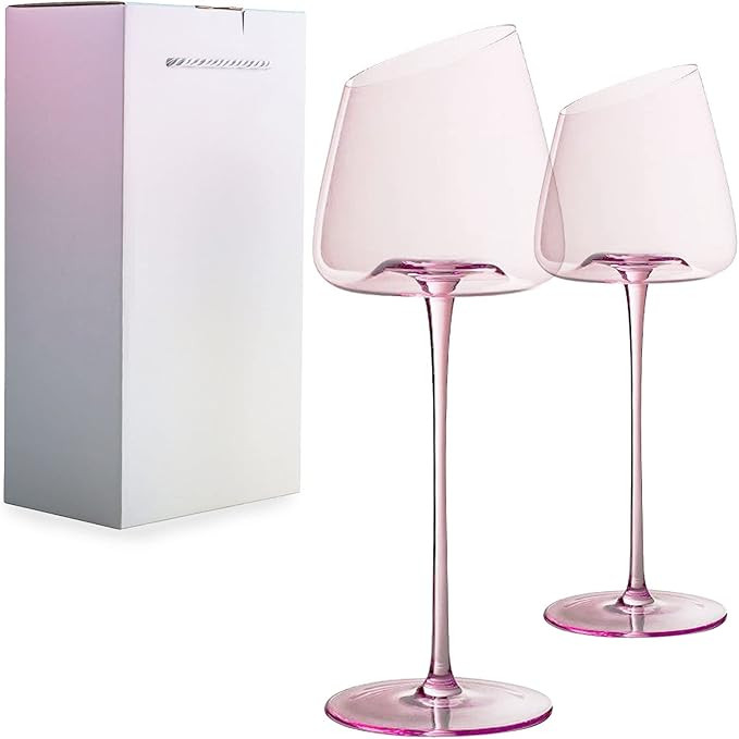 Red Wine Glasses Set of 2,Pink Crystal Wine Glass,Lead-Free Goblet,Unique Gifts for Women,Birthda... | Amazon (US)