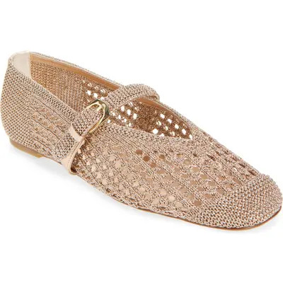 Stuart Weitzman Leora Metallic Mary Jane Flat in Light Gold at Nordstrom, Size 9 | Nordstrom