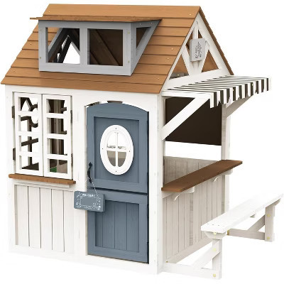 AMERLIFE Kids Outdoor Wooden Playhouse with Kitchen & Chalkboard, Fir Wood Construction, Waterproof Roof & Rust-Resistant Hinges, for Ages 3–8 | Target