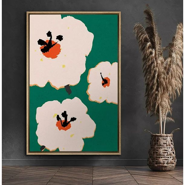 PixonSign Framed Canvas Print Wall Art White & Orange Flower Print Nature Wilderness Illustration... | Walmart (US)