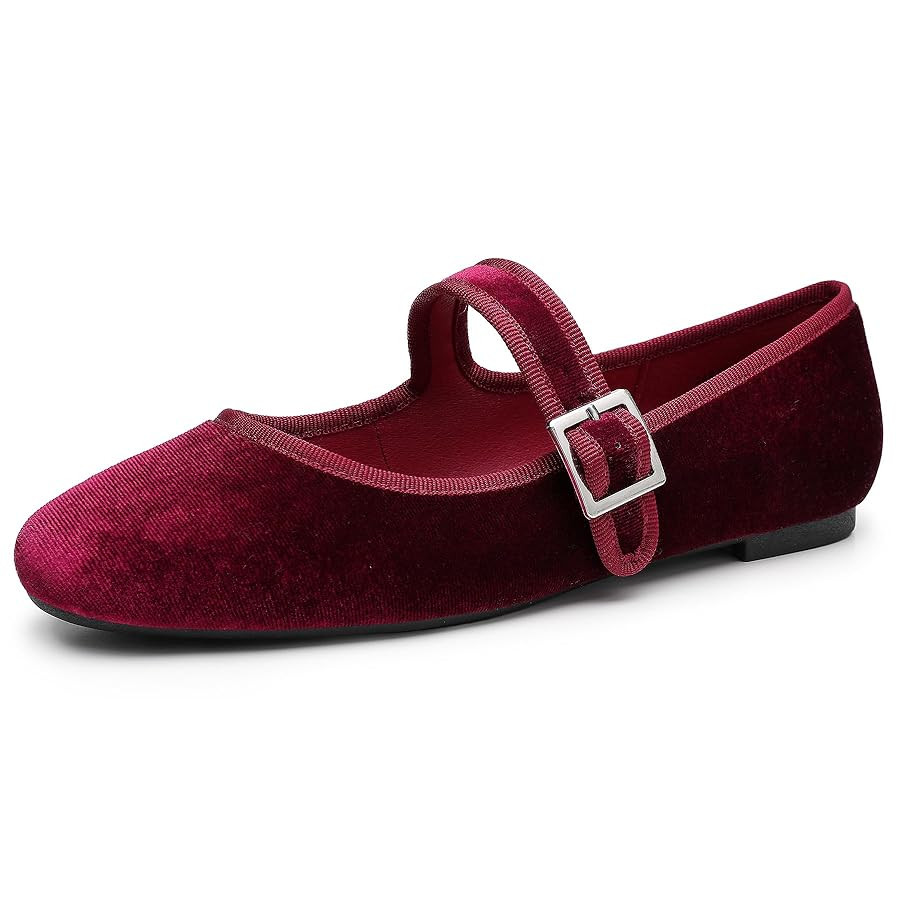 Trary Women's Ballet Flats,Square Toe Velvet Mary Jane Shoes Women,Comfortable Dress Shoes for Wo... | Amazon (US)