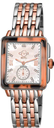 GEVRIL Women's Bari Tortoise Swiss Quartz Diamond Watch, 37mm | Nordstromrack | Nordstrom Rack