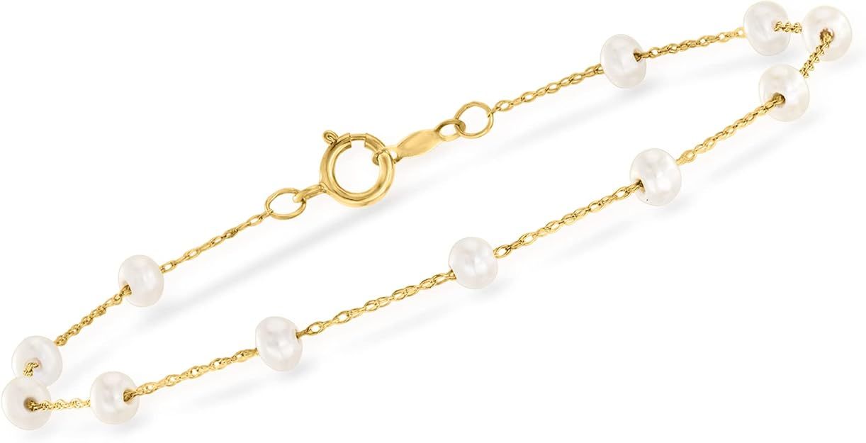 RS Pure by Ross-Simons 3-3.5mm Cultured Pearl Station Bracelet in 14kt Yellow Gold. 7 inches | Amazon (US)