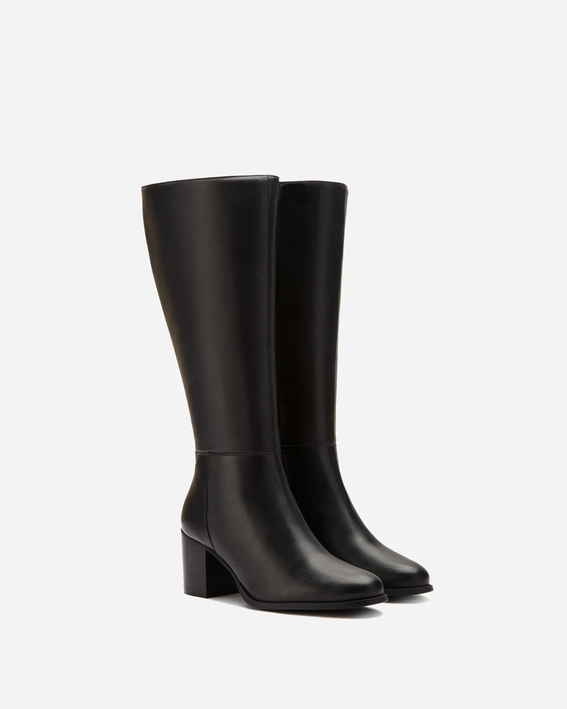 Dalia Petite Black Leather Block Heel Knee High Boots |DuoBoots | DuoBoots