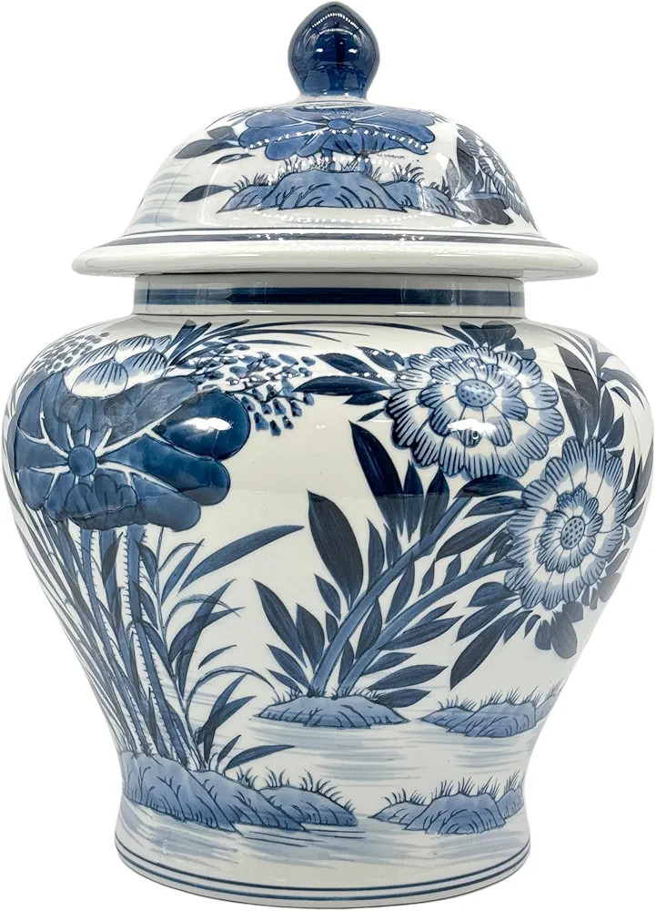 Amazon.com: Galt International Blue & White Floral Bamboo Ceramic Porcelain Ginger jar w/Lid Temp... | Amazon (US)