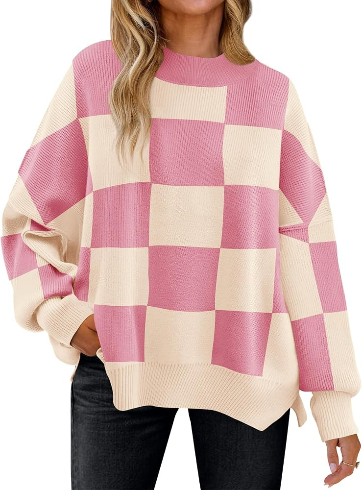 ZESICA Women's Winter Oversized Sweaters Long Sleeve Color Block Mock Neck Side Slit Comfy Loose ... | Amazon (US)