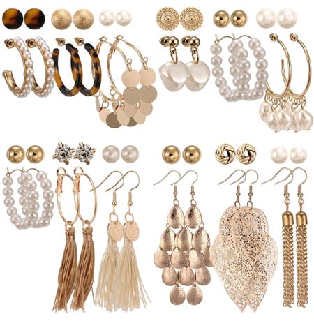 24 Pairs Fashion Tassel Earrings Set - Bohemian Hoop Stud Drop Dangle Earrings pearl Earrings Leaf Earrings for Women Girls Birthday/Party/Christmas/Friendship Gifts
