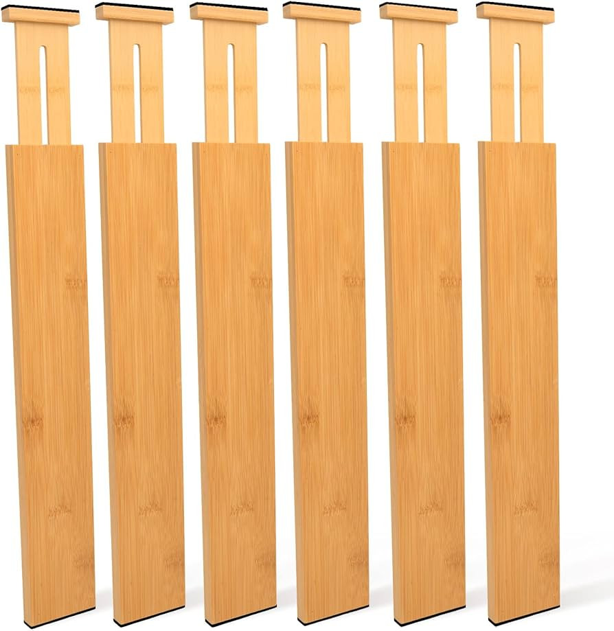 Adjustable Bamboo Drawer Dividers, 6 Pack Large Drawer Divider Organizer Expandable From 17.7-22"... | Amazon (US)