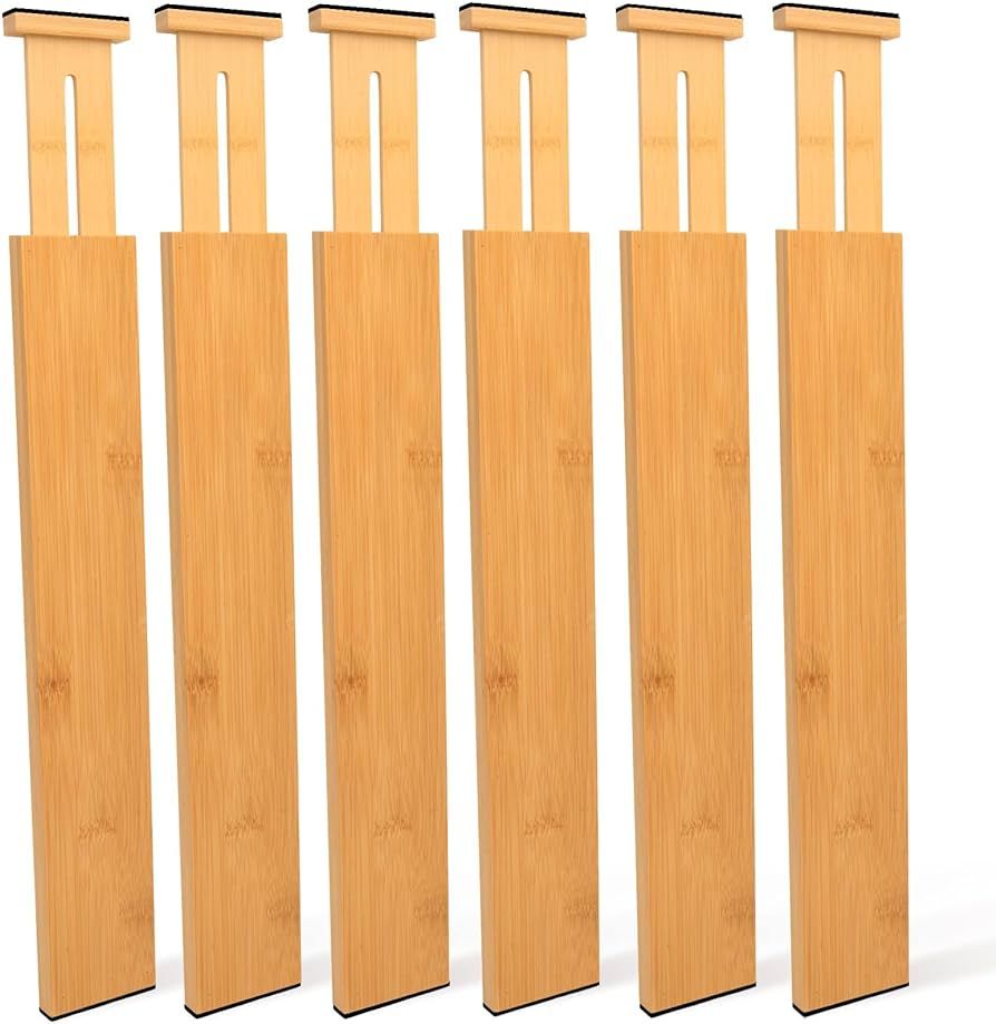 Adjustable Bamboo Drawer Dividers, 6 Pack Large Drawer Divider Organizer Expandable From 17.7-22"... | Amazon (US)