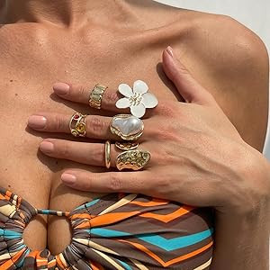 Chunky Knuckle Rings for Women Chunky Gold Ring Set Stacking Crystal Knuckle Rings Statement Ring... | Amazon (US)