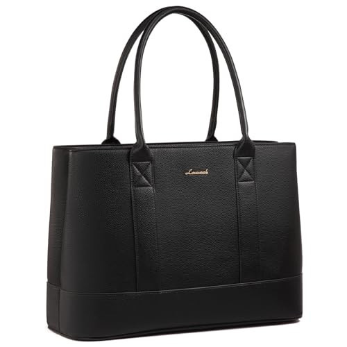 LOVEVOOK Laptop Bag for Women, 17.3 inch Computer Work Tote Bag, Waterproof Leather Shoulder Bag, Large Capacity Business Handbag, Office Briefcase for Gift, Travel, Teacher, Black | Amazon (US)