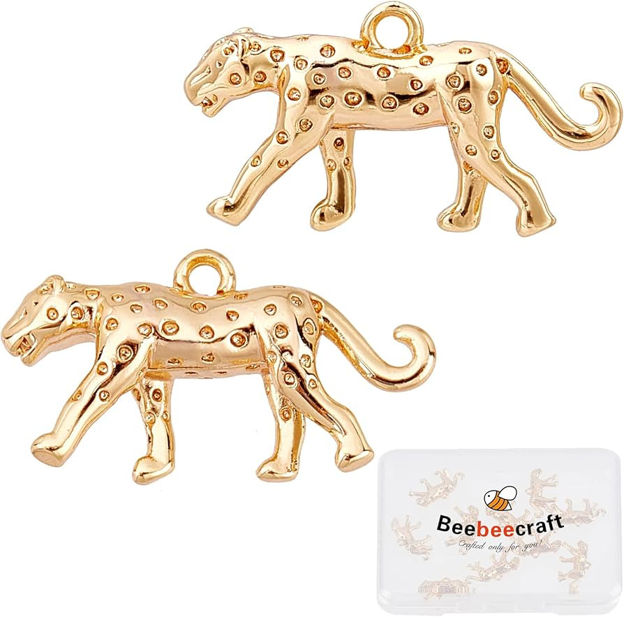 Beebeecraft 1 Box 10Pcs 18K Gold Plated Leopard Cheetah Charms Three Dimensional Animal Brass Jew... | Amazon (US)