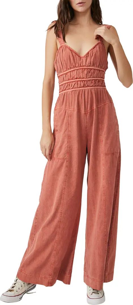 Free People After All Ruched Wide Leg Jumpsuit | Nordstrom | Nordstrom