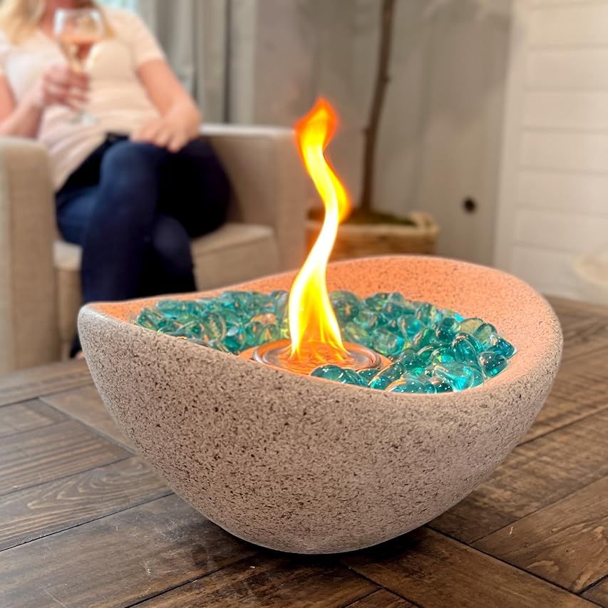Tabletop Fire Pit, Table Top Fire Bowl Outdoor Indoor Portable Personal Ethanol Fireplace Alcohol Fi | Amazon (US)
