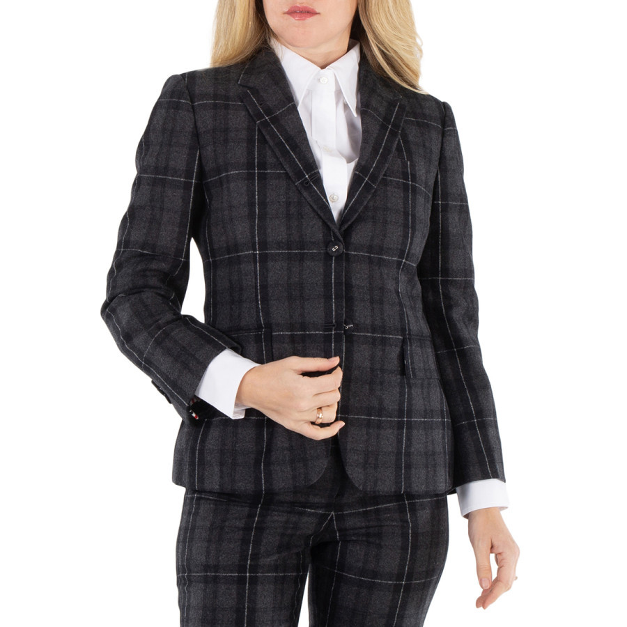 Thom Browne Ladies Charcoal Checked Single-Breasted Blazer | Jomashop.com & JomaDeals.com