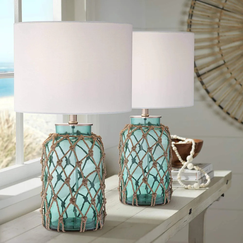 360 Lighting Crosby Cottage Nautical Accent Table Lamps 22.5" High Set of 2 Coastal Blue Green Ro... | Amazon (US)