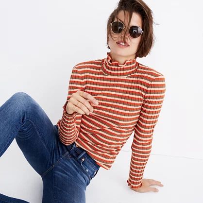 Ribbed Turtleneck Top in Stripe | Madewell