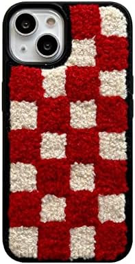 Red White Checkered Phone Case Compatible with iPhone 13 Pro Max Chessboard Grily Warm Fur Retro ... | Amazon (US)