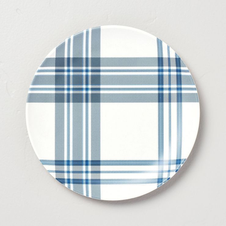 9" Classic Plaid Bamboo-Melamine Salad Plates Blue/Gray/Cream - Hearth & Hand™ with Magnolia | Target