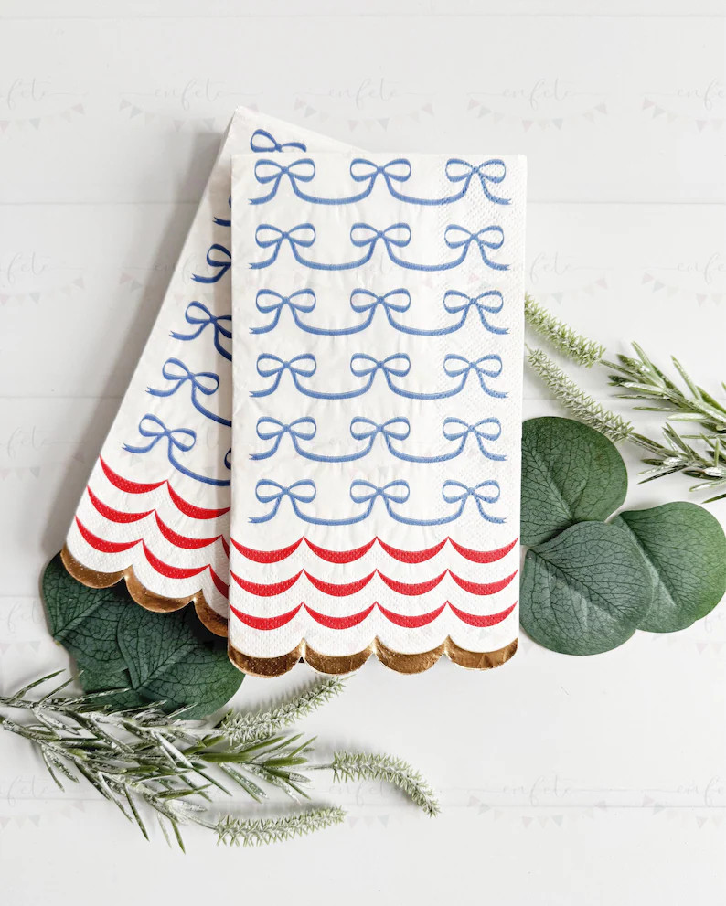 Red, White and Blue Bows Americana Dinner Napkins | Set of 20 Paper Napkins | 4th of July, Memori... | Etsy (US)