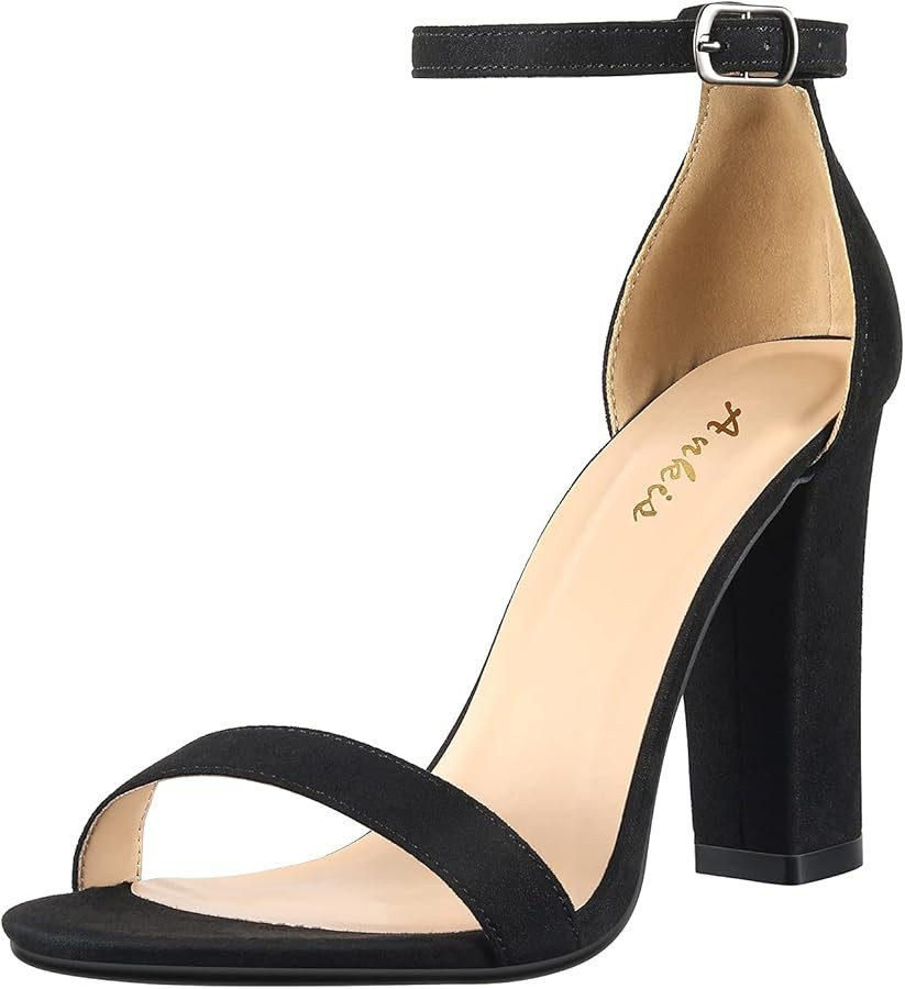 Ankis Nude Black White Heels for Women Open Toe Ankle Strap High Heel Sandals Party Wedding Strap... | Amazon (US)