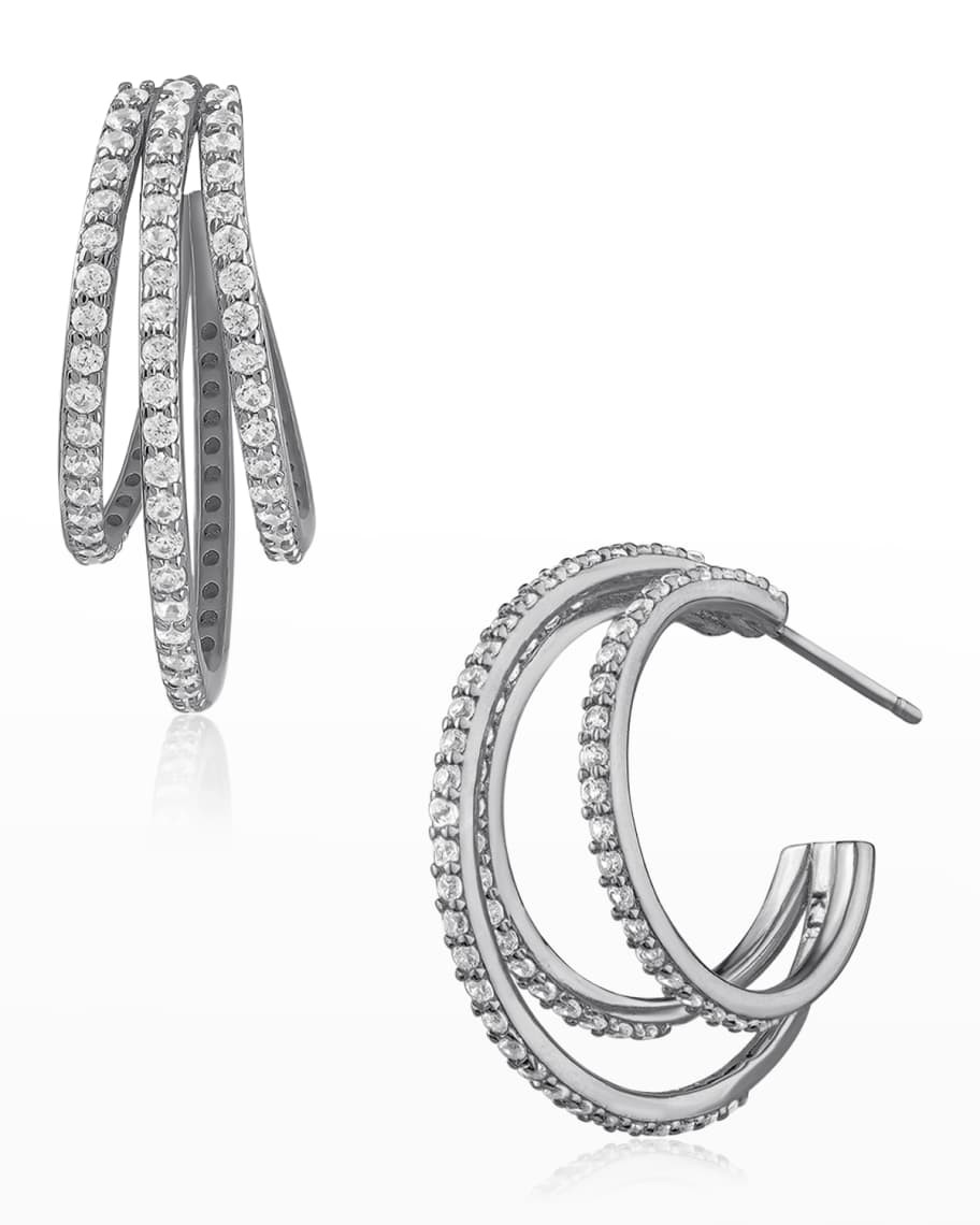 Golconda by Kenneth Jay Lane Pave Cubic Zirconia Triple-Row Hoop Earrings | Neiman Marcus