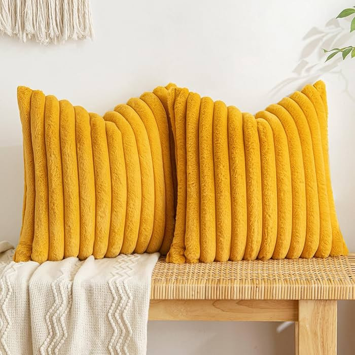 MIULEE Faux Fur Plush Decorative Throw Pillow Covers Set of 2 Luxury Soft Fluffy Striped Pillowca... | Amazon (US)
