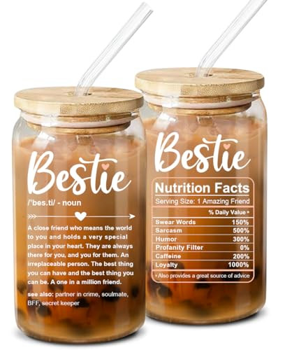 NewEleven Christmas Gift For Friends, Bestie - Gifts for Women Friendship - Unique Friendship Gifts For Women, Friend, Bestie, Bff, Soul Sister, Work Bestie - 16 Oz Coffee Glass | Amazon (US)