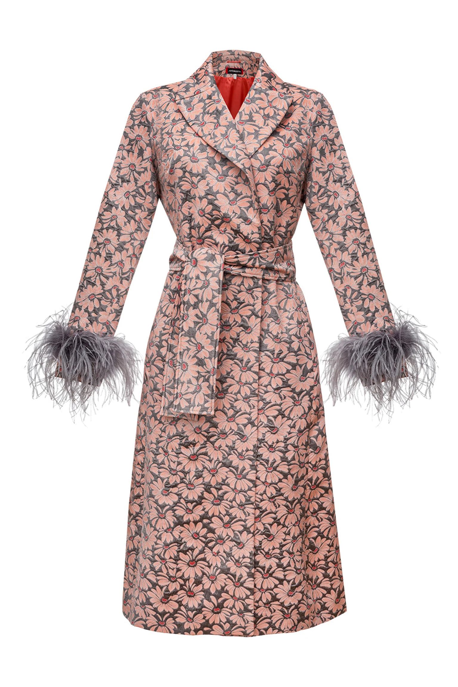 Andreeva Jacqueline Coat №22 With Detachable Feathers Cuffs | Verishop