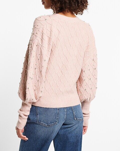 Embellished V-neck Balloon Sleeve Cardigan | Express