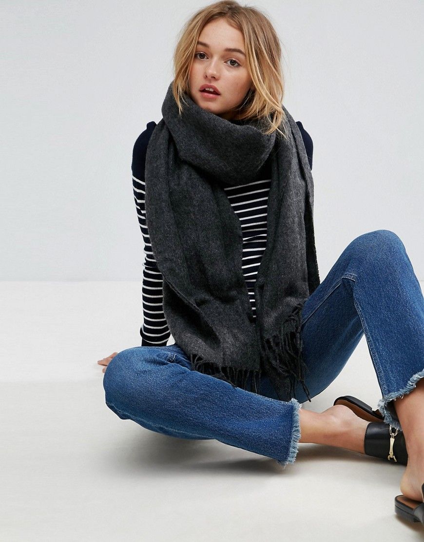ASOS Supersoft Long Woven Scarf With Tassels - Gray | ASOS US