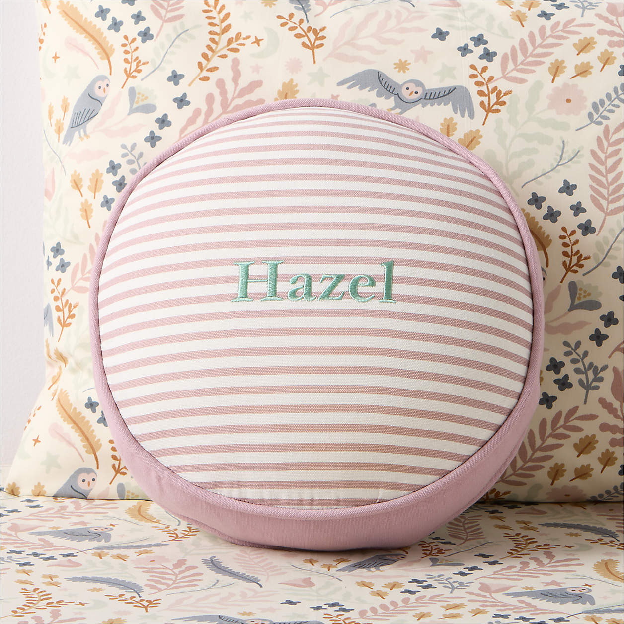 Harriet Round Keepsake Violet Striped Kids Throw Pillow + Reviews | Crate & Kids | Crate & Barrel