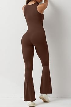 QINSEN Black Jumpsuit for Women Sleeveless Sexy Suqare Neck Stretch Flare Leggings Romper Unitard | Amazon (US)