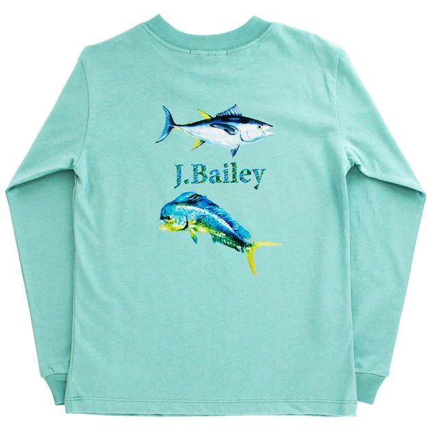 J. Bailey Long Sleeve Logo Tee- Fish on Jade | The Bailey Boys