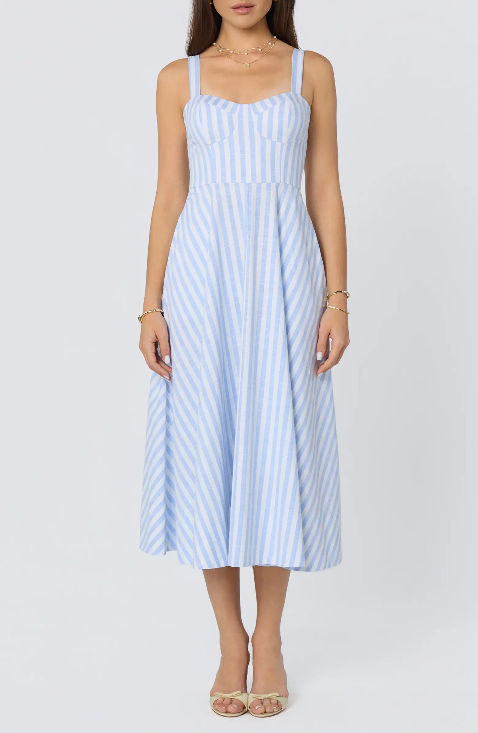 Isabela Stripe Sweetheart Neck Midi Dress | Nordstrom