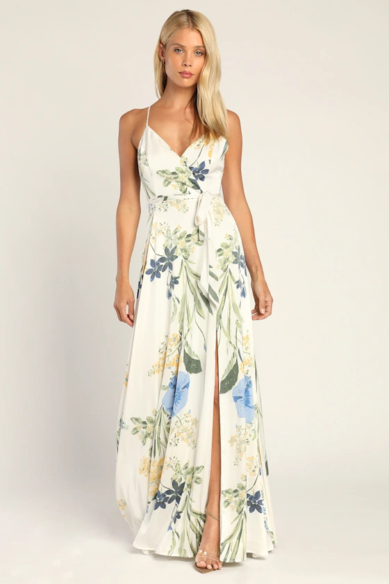 Still the One White Floral Print Satin Maxi Dress | Lulus (US)