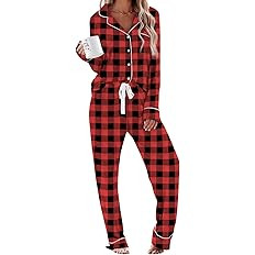 Aamikast Women's Pajama Sets Long Sleeve Button Down Sleepwear Nightwear Soft Pjs Lounge Sets | Amazon (US)