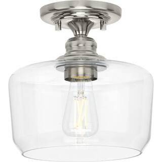 Aiken Collection 1-Light Brushed Nickel Clear Glass Farmhouse Flush Mount Light | The Home Depot