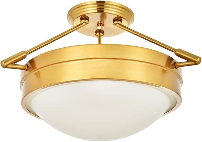 CASILVON 2 Lights Glass Gold Finish Semi Flush Mount Ceiling Light, Close to Ceiling Fixture for ... | Amazon (US)